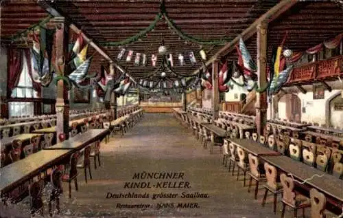 Ak München Bayern, Gasthaus Kindl-Keller, Innenansicht