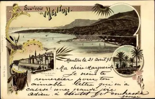 Litho Menton Alpes Maritimes, Gesamtansicht, Bahnhof