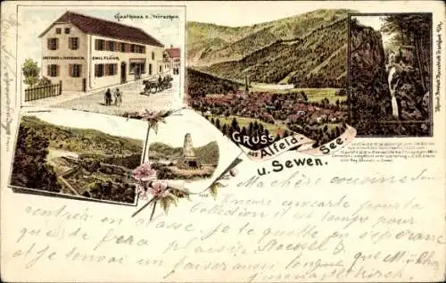 Litho Alfeld Sewen Elsass Haut Rhin, Gesamtansicht, Gasthaus