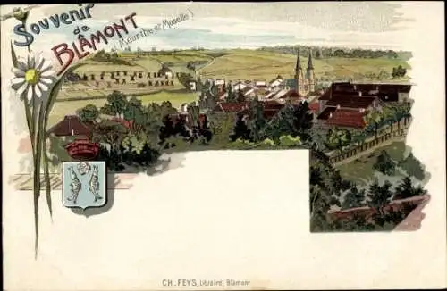 Litho Blamont Meurthe et Moselle, Gesamtansicht, Wappen