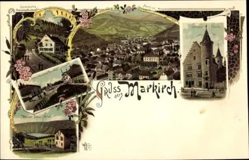 Litho Sainte Marie aux Mines Markirch Elsass Haut Rhin, Gesamtansicht, Kirche