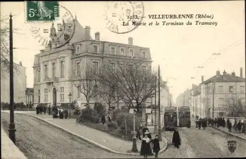 Ak Villeurbanne Rhône, Rathaus, Straßenbahn-Endstation