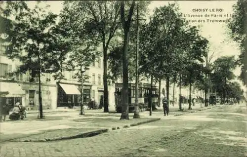 Ak Choisy le Roi Val de Marne, Avenue de Paris, Straßenbahnhaltestelle