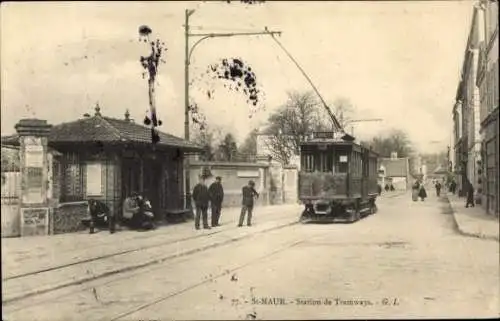 Ak Saint Maur des Fossés Val de Marne, Straßenbahnhaltestelle