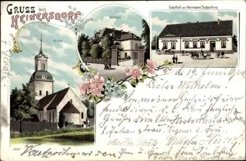 Litho Heinersdorf Fürstenwalde an der Spree, Kirche, Schloss, Gasthof