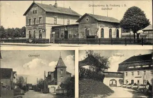 Ak Großschirma in Sachsen, Bahnhof, Oberdorf, Rittergut