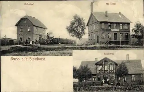 Ak Steinhorst in Niedersachsen, Bahnhof, Molkerei, Bäckerei