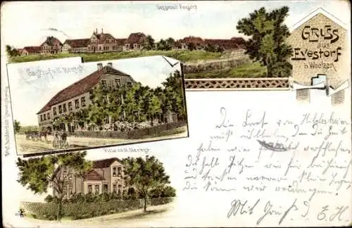 Litho Evestorf Wennigsen am Deister, Gesamtansicht, Gasthof, Villa