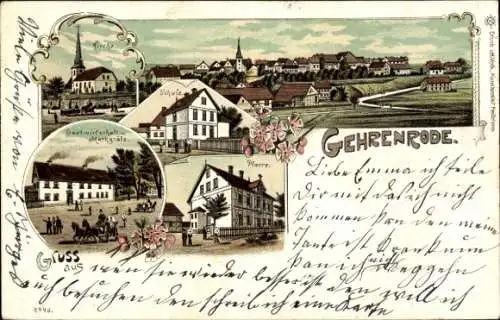 Litho Gehrenrode Bad Gandersheim in Niedersachsen, Kirche, Schule, Gastwirtschaft, Pfarre