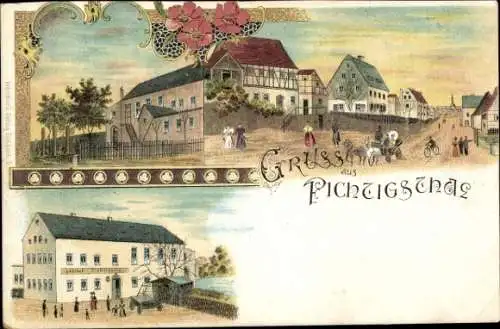 Litho Niederfrohna in Sachsen, Gasthof Fichtigsthal