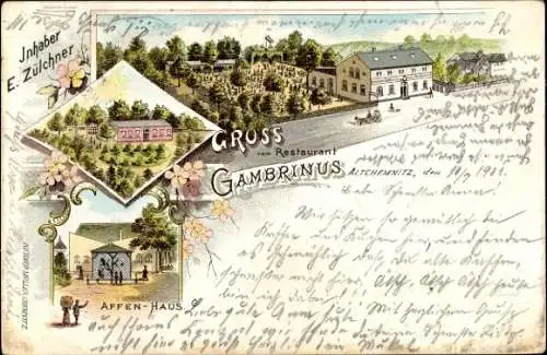 Litho Altchemnitz Chemnitz Sachsen, Restaurant Gambrinus, Affenhaus