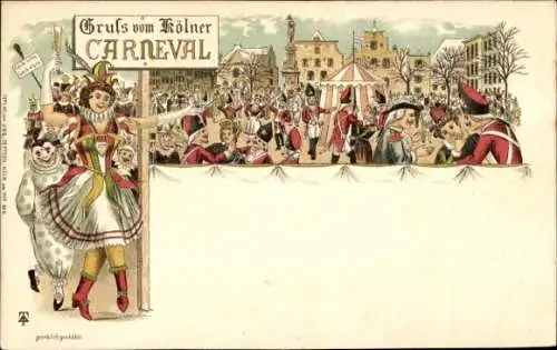 Litho Köln am Rhein, Kölner Karneval, Narren, Kostüme