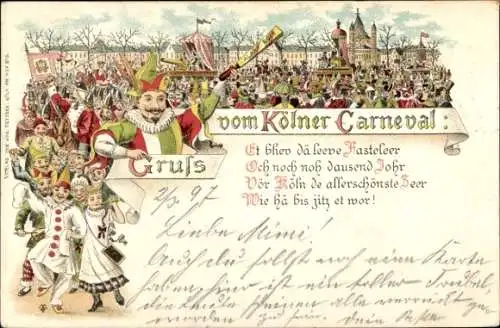 Litho Köln am Rhein, Kölner Karneval, Narren