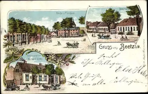 Litho Beetz Kremmen in Brandenburg, Kirche, Pfarrhaus, Schulhaus, Restauration