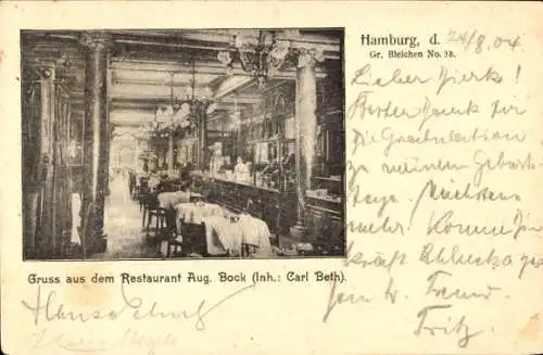 Ak Hamburg Mitte Altstadt, Restaurant Aug. Boch, Gr. Bleichen No. 38, Gastraum