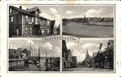 Ak Freiburg an der Elbe, Hotel Kehdinger Hof, Hafen, Hauptstraße