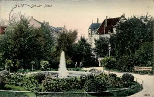 Ak Zeitz im Burgenlandkreis, Schiller-Platz, Fontäne