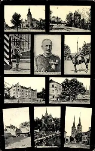 Ak Grimma, Leipziger Straße, König Friedrich August III. von Sachsen, Reiter, Amtshauptmannschaft