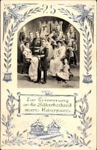 Präge Ak Kaiser Wilhelm II., Kaiserhaus, Silberhochzeit, Kaiserpaar