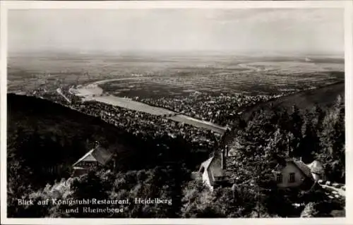 Ak Heidelberg am Neckar, Gesamtansicht, Königsstuhl-Restaurant, Rheinebene