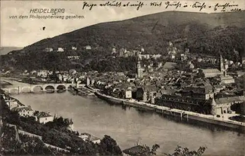 Ak Heidelberg am Neckar, Teilansicht, Blick vom Philosophenweg, Brücke