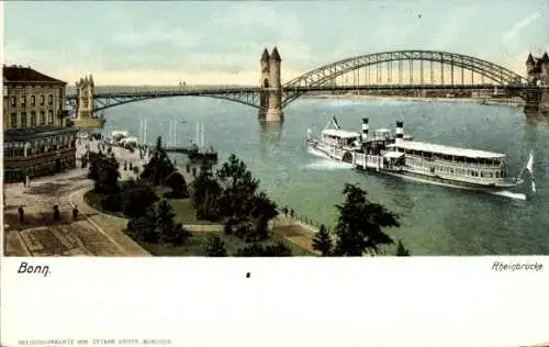 Ak Bonn, Rheinbrücke mit Dampfer