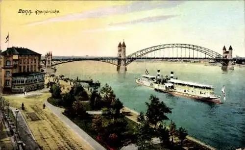 Ak Bonn am Rhein, Rheinbrücke, Dampfer