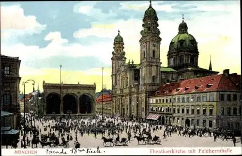 Ak München, Theatinerkirche mit Feldherrnhalle