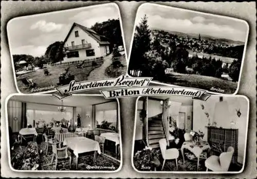 Ak Brilon im Sauerland, Gästehaus Sauerländer Berghof, Speisezimmer, Diele, Gesamtansicht Ort