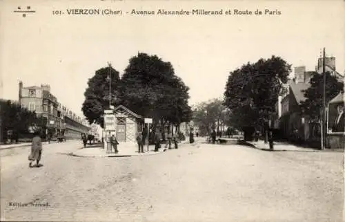 Ak Vierzon Cher, Avenue Alexandre-Millerand et Route de Paris