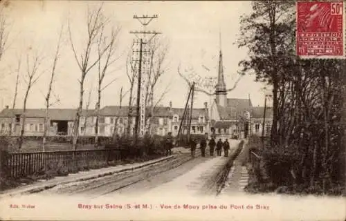 Ak Bray sur Seine Seine et Marne, vue de Mouy prise du Pont de Bray