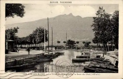 Ak Aix les Bains Savoie, Le Tillet au petit port, la Dent du Chat