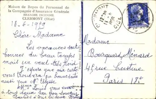 Ak Clermont Oise, Maison de Repos du Personnel de la Compagnie d'Assurance Generale