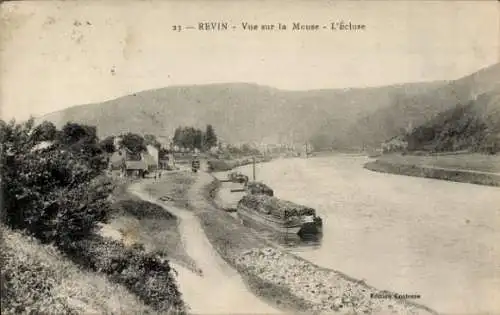 Ak Revin Ardennes, vue sur la Meuse, l'Ecluse