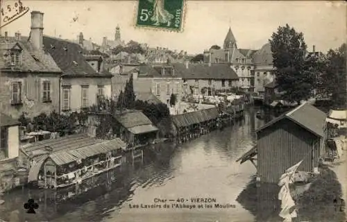 Ak Vierzon Cher, Les Lavoirs de l'Abbaye et les Moulins