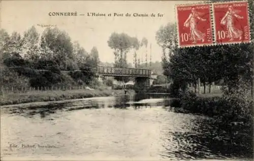 Ak Connerré Sarthe, l'Huisne et Pont du Chemin de Fer