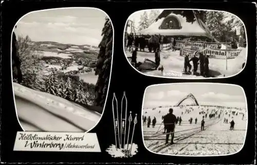 Ak Winterberg im Sauerland, Bobhaus, St. Georgsprungschanze, Winter