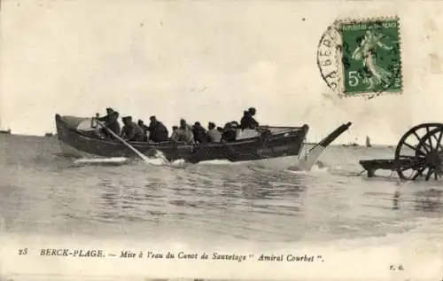 Ak Berck Plage Pas de Calais, Mise a l'eau du Canot de Sauvetage Amiral Courbet