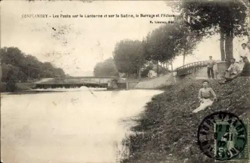 Ak Conflandey Haute Saône, les ponts sur la Lanterne et sur la Saone, Barrage, l'Ecluse