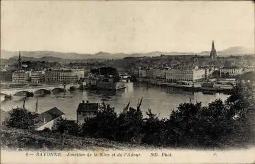 Ak Bayonne Pyrénées Atlantiques, jonction de la Nive et de l'Adour