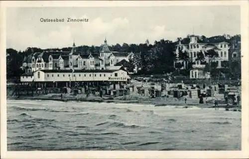 Ak Ostseebad Zinnowitz auf Usedom, Strand, Herrenbad