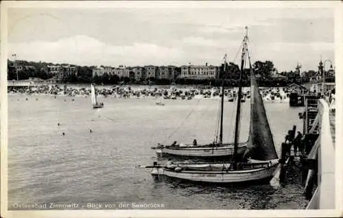 Ak Ostseebad Zinnowitz auf Usedom, Blick von der Seebrücke, Segelboote