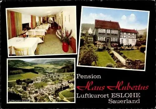 Ak Eslohe im Sauerland, Panorama, Pension Haus Hubertus, Innenansicht