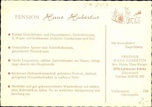 Ak Eslohe im Sauerland, Panorama, Pension Haus Hubertus, Innenansicht