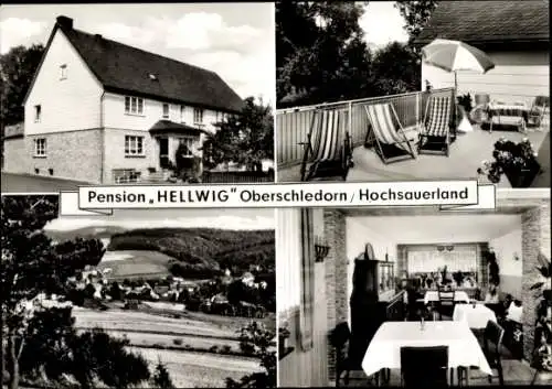 Ak Oberschledorn Medebach im Sauerland, Panorama, Pension Hellwig, Innenansicht, Terrasse