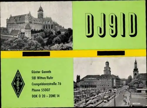 Ak Witten an der Ruhr, Teilansicht, Straßenbahnen, Marienburg Westpreußen, QSL Funkerkarte DJ9ID