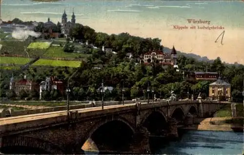 Ak Würzburg am Main Unterfranken, Käppele mit Ludwigsbrücke