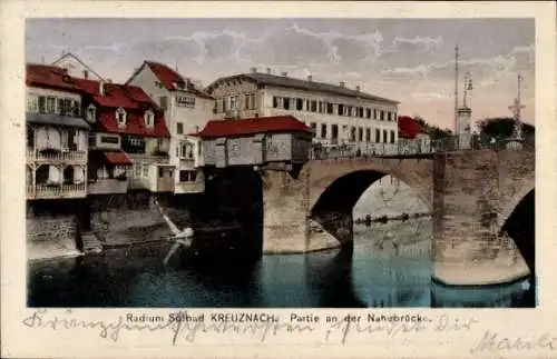 Ak Bad Kreuznach an der Nahe, Teilansicht, Nahebrücke