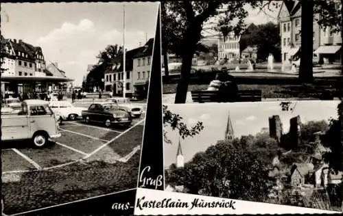 Ak Kastellaun im Hunsrück, Teilansichten, Platz, Autos, Ruine