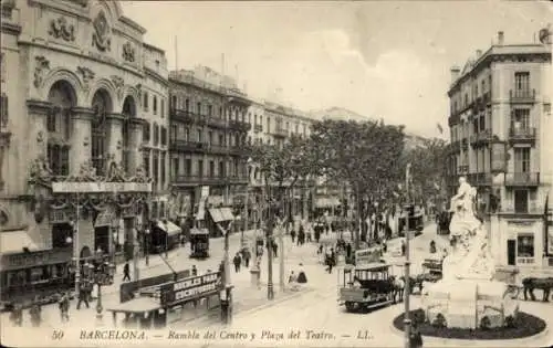 Ak Barcelona Katalonien Spanien, Rambla del Centro und Plaza del Teatro